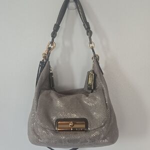 Coach Gray Hobo Bag with Gold Accents
